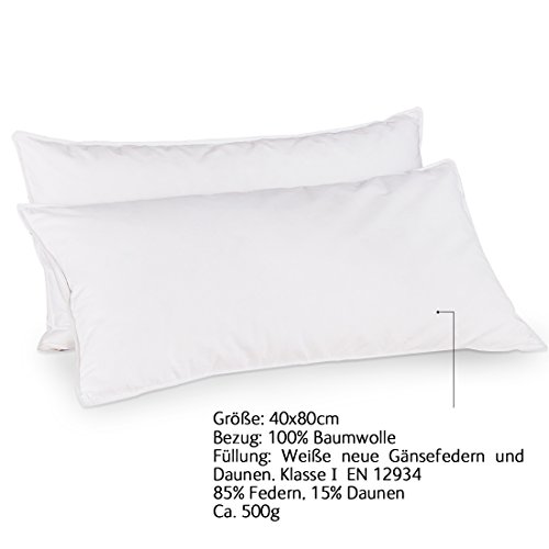 Puredown 15% Gänseflaum Kopfkissen Daunenkissen, 2 Stück, 40*80 cm, 500 gramm - 2
