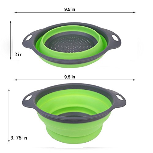 BEECOCO Faltbare Abtropfsieb, 2 Stück Silikon Sieb Faltbare Seiher Küche Ordnung Nudelsieb (Grüne) - 6