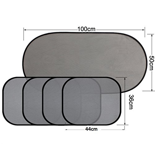 Heemepink 1 Set 5PCS Foldable Car Window Sunshade,4 x Car Side window sun shade + 1 x Car Rear Window Sun Shade Cover Mesh Visor Shield Screen Black