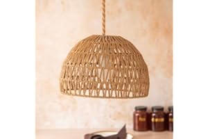 FABFINDS Handwoven Natural Jute Pendant Lampshade Rattan-Style Ceiling Light Shade for Boho, Rustic & Coastal Decor Wicker Dome Hanging Light Cover (H 26cm x 31cm) (1)