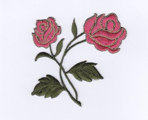 Rose Flower Double Head Iron on Sew on Embroidered Badge Applique Motif Patch From PatchWOW (Red)
