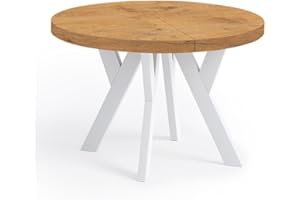 ‎DEKORI MÖBEL Dekori Möbel Runder Ausziehbarer Tisch für Esszimmer mit Holzbeinen, Pero, Loft-Stil, Skandinavische, Durchmesser Varianten: von 90 bis 220 cm (Eiche Lancelot/Weiß, 120/220 cm)