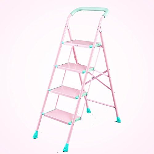 Ladder Stools Aluminum Alloy Folding 3 Household Thicken Escalator Ladder 4 Steps Stool Indoor Ladder (Color : Pink, Size : 4 steps)