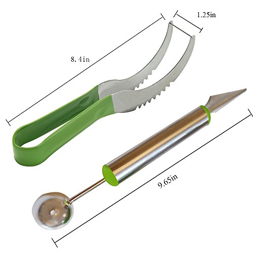 Umiwe Edelstahl Doppel Messer Wassermelonen Schneider und Doppelzweck Melonenausstecher - 3