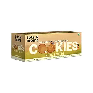Tots & Moms Foods Healthy, Wholesome & Nutritious Millet & Jaggery Cookies | Nuts & Seeds for Kids Snack with Dry Fruits and Butter- 150g