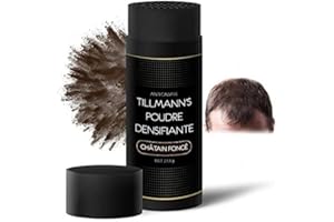TILLMANN'S Polvo densificante para cabello de hombre y mujer - Polvo densificante para barba, esconde la calvicie y las raíces - Simple y rápido, con queratina natural - 27,5 gramos neto Color: castaño oscuro.
