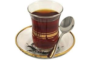 Topkapi Sultán de Leyla Vasos de té, Transparente con Detalles Dorados, Juego de 18 Piezas