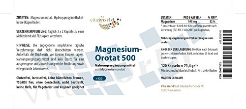 Vita World Magnesium Orotate 195mg per day 120 Capsules Made in Germany