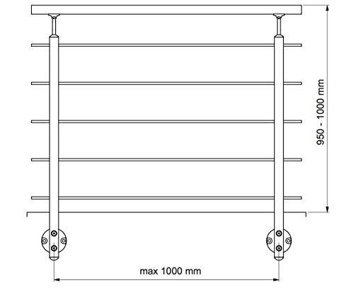 Geländer Starter-Set aus Aluminium. Für seitliche Montage. 1,20 m. Als Treppengeländer, Brüstungsgeländer, Balkongeländer oder Terrassengeländer einsetzbar. Geeignet für den Innen- und Außenbereich. - 4