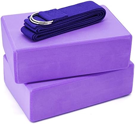 Yoga Blocks 2 Pack and Strap Set Lightweight Firm Foam (purple)