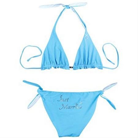 Just Married reversible bikini - turquoise/ white (8-10)