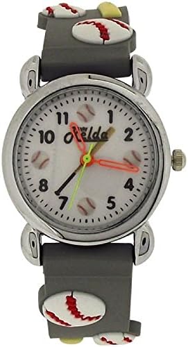 Relda Analogue Children Boy's 3D Baseball Design Grey Silicone Strap Watch REL85