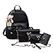 Produktbild Subfamily® Frauen Vier Sätze Rucksack Handtasche Schultertaschen Vier Stücke Tote Bag Crossbody Portemonnaie Kreditkartenetui Geldklammer Elegant Retro Kleine Damentasche Schultertasche (Schwarz)