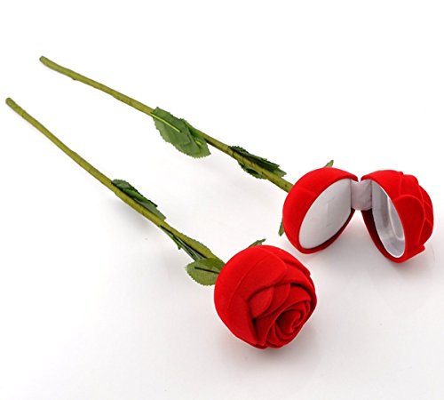 Veewon 1pcs Neuheit-rote Rosen-Blume Samt Ringe Schmuckschatulle Valentinstag Geschenkbox Hochzeit Gehäuse - 2