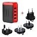 Produktbild Milool 4.8A 4 USB port universellen-Adapter mit getrennt Reise Adapter aus 150 Ländern weltweit US UK EU AU Universal fusionierten Sicherheit AC-in einem Ladegerät(Rot)