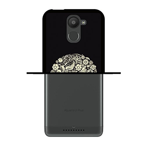 WoowCase Funda Bq Aquaris U Plus   Bq Aquaris U Plus   Funda Silicona Gel Flexible Calavera Formas Florales  Carcasa Case TPU Silicona - Negro
