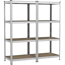 Yaheetech Lot de 2 Étagères de Rangement Charge Lourde Meuble de Garage Ratelier Cuisine Salon 80 × 40 × 160 cm Acier Galvanisé MDF Capacité de chaque tablette 80 kg