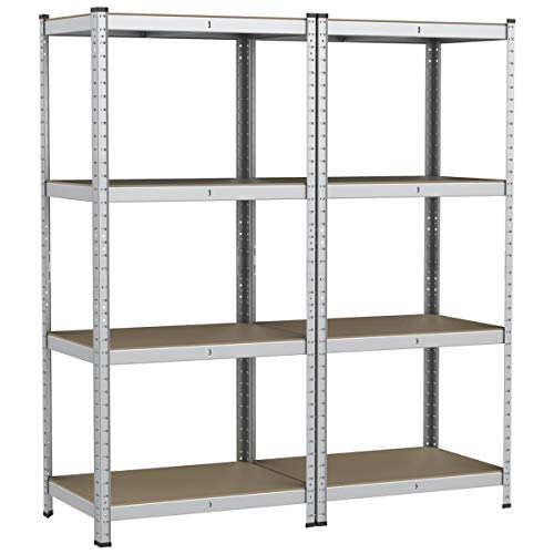 Yaheetech Lot de 2 Étagères de Rangement Charge Lourde Meuble de Garage Ratelier Cuisine Salon 80 × 40 × 160 cm Acier Galvanisé MDF Capacité de chaque tablette 80 kg