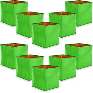 SCOTMEN Plastic Terrace Gardening Leafy Vegetable Green Growbag - (12X12) (Pack of 10) Gardening Grow Bag Nursery Cover Green Bags Indoor Outdoor Grow Containers for Vegetables Fruits Flowers