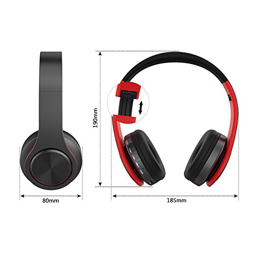 Cascos Bluetooth Inal  mbrico Est  reo de Alta Fidelidad Auriculares de Diadema Cerrados con Micr  fono  Manos Libres y Cable de Audio Orejeras Suaves para iPad  iPhone  M  viles Android  Ordenador  Tablet PC  Rojonegro 