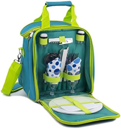 APOLLOWALKER 2 Person Picnic Bag Backpack Hamper Cooler Bag with Tableware Set