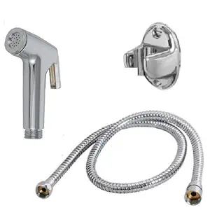 SHRUTI Plastic Hand Shower, Health Faucet, Bathroom Faucet with 1 mtr Shower Tube Trans Silver and Stand and Fitting Screw (8 cm x 6 cm x 2 cm, Metallic,-(1176,1165,Trans Silver)