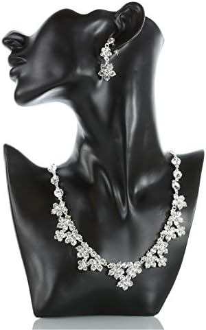 SHMILY Rhinestone Choker Necklace and Stud Earrings Jewellery Set Wedding Bridal Jewellery Wedding Necklace Silver New KH1004