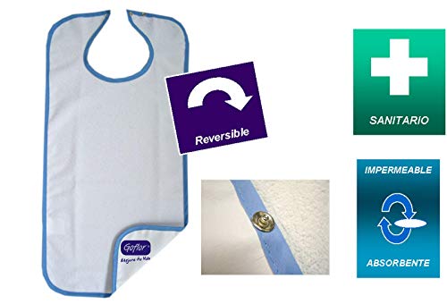 GOFLOR Babero Adulto Rizo Impermeable Corchete Classic Plus, algodón, Lamina PU, Blanco, 40X80
