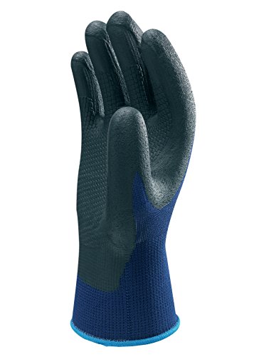 SHOWA 380M 13 Gauge Nylonträgergewebe Mehrzweckhandschuh mit mikroporöser Nitrilbeschichtung auf Handinnenfläche, M, Blau/Schwarz - 2