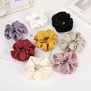 Trendy Club Satin Silk Hair Elastic,Women Fluffy Soft Silk Hair Scrunchies Band Set,Teenage Girls Ponytail Holders,Hair ties Accessories Great for Fine Hair, Curly Hair(8 pcs)