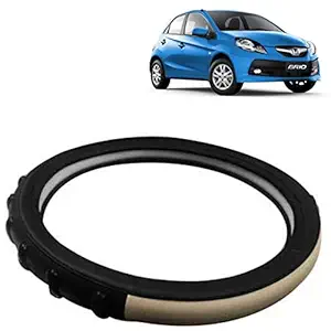 RD Universal Car Emboss Capsul Steering Wheel Cover Compatible for Compatible for Honda Brio (Beige, Black, Leatherite)