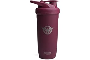 Smartshake Justice League Reforce Shaker Bottle 900ml, DC Comics Stainless Steel Protein Shaker Water Bottle, Leakproof Water Shaker Cup, Supplement Shaker for Sport & GYM, BPA-free, Wonder Woman