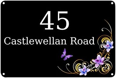 Custom Personalised Black Aluminium Metal Signs Door Plaque House Number Street (Black, 5x7" Rounded Corners 4 Screw Holes)