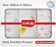 LuvLap Muslin Swaddle Birds White