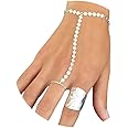 Sttiafay Sequin Finger Ring Chain Bracelets Bohemian Slave Harness Hand Chain Silver Chain Bracelets Jewelry for Women and Girls
