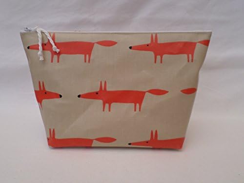 Handmade Large Oilcloth Make Up Bag / Toiletry Bag - Scion Orange Mr Fox Mini Fabric