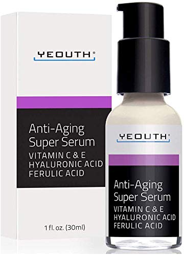 Super sérum anti-âge, acide férulique, vitamine C, vitamine E, acide hyaluronique de YEOUTH. Crème Nuit et Jour. Réduit les signes de vieillissement, les rides et ridules - 1 oz