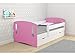 Produktbild naka24 Classik Mix Kinderbett Jugendbett mit Schublade Matratze und Lattenrost - mod.2 (140x70 cm mit Schublade, Rosa // Matraze: Schaumstoff)