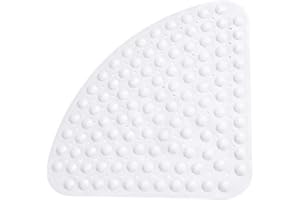 SHIRYLZEE Shower Mat Non Slip Sector Rubber Corner Bath Mat Anti Mould Quadrant Bath Mat Safety Mats with Drain Hole Bathtub Mat for Shower or Tub 54 x 54 cm (White)