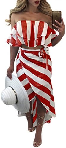 Holify Women's Sexy Off Shoulder Split Long Beach Dress Maxi Skirt Set 2 Pieces S-XL …