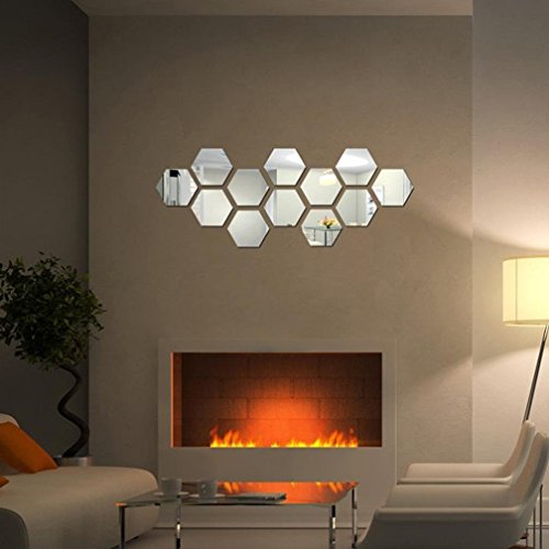 NectaRoy 3D Spiegel Hexagon Acryl-entfernbare Wand-Aufkleber-Abziehbild, Spiegel Geometrische Hexagon Aufkleber Wohnzimmer Dekor (Silber) - 6