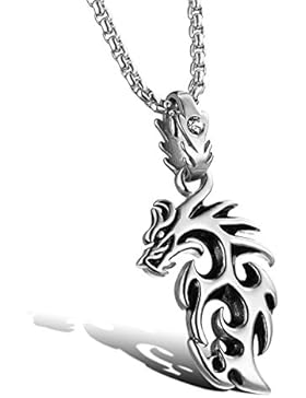 Herren Anhänger Edelstahl, Gutcandie Retro Flamme Drachen Kettenanhänger Punk Rock mit 55cm Halskette Kette, silber...