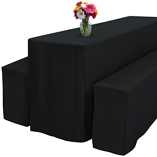 Beautissu® Basic L Bierbank-Hussen & Biertisch-Husse 3 tlg Set bodenlang für 70cm breite Festzeltgarnitur Schwarz - 3