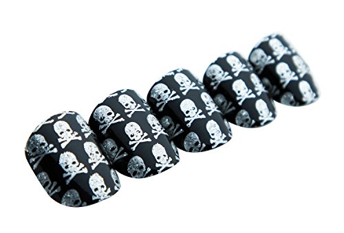Pretty Woman 24 PCS Airbrush Fake Nails Punk skull Nail File, ABS, Black Silver