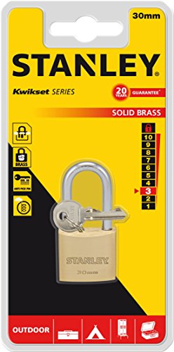 STANLEY Solid Brass Vorhangschloss 30 mm mit hohem Bügel, 3 Schlüssel, S742-042, Schloss, Bügelschloss - 3
