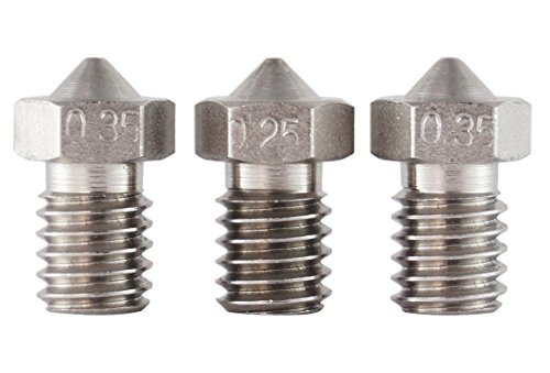 3DFREUNDE 3 Pcs 0.25 mm + 2 * 0.35 mm Precision Stainless Steel Nozzle E3D V6 For 3D Printers