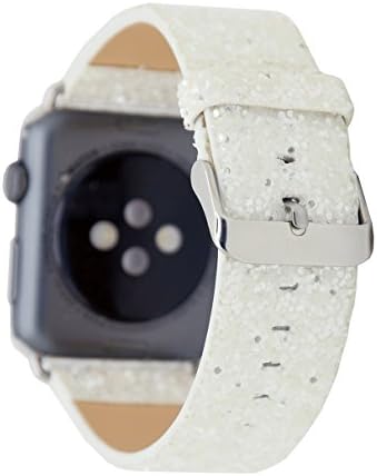 Christmas Shiny Glitter PU Leather Bling Luxury iWatch Band Wristwatch Bracelet Strap Belt for Apple Watch Series 3 Series 2 Series 1 (38MM White)