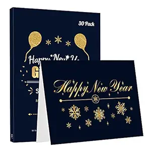 NUOBESTY Happy New Year Cards 30pcs with 30pcs Envelopes Blessing Cards Greetings Blank Fold Cards Thank You Message Gift Cards for New Year Christmas Party Anniversary Decorations