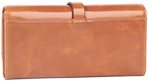 Borgasets Womens Leather Purse Ladies Trifold Wallets With ID Card Holder Brown