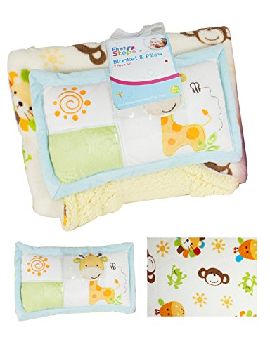 First Steps Soft Sherpa Blanket Pillow Soft Toddler Crib Basket Buggy Age 2+